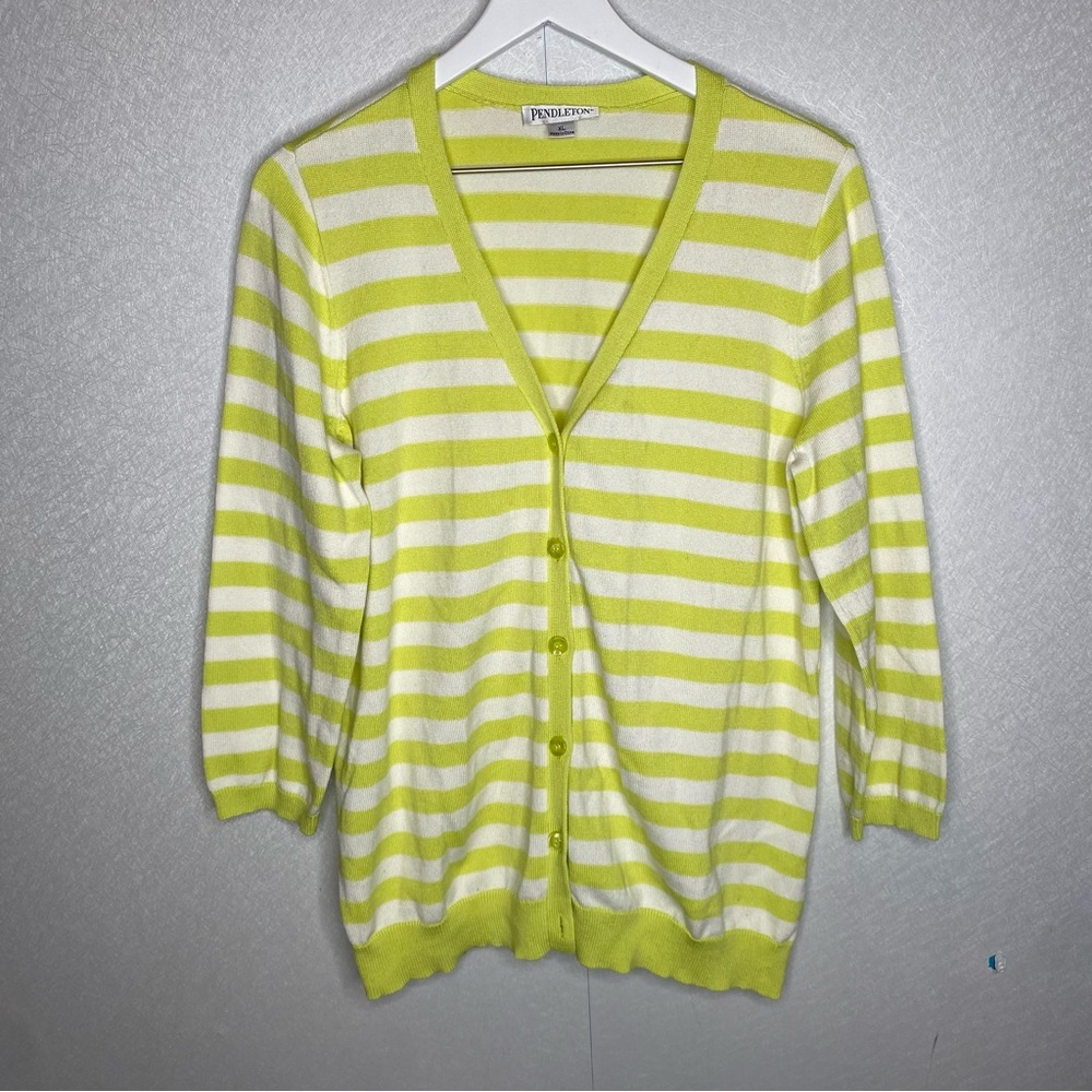 Pendleton Lime Green‎ Striped Cardigan Size XL